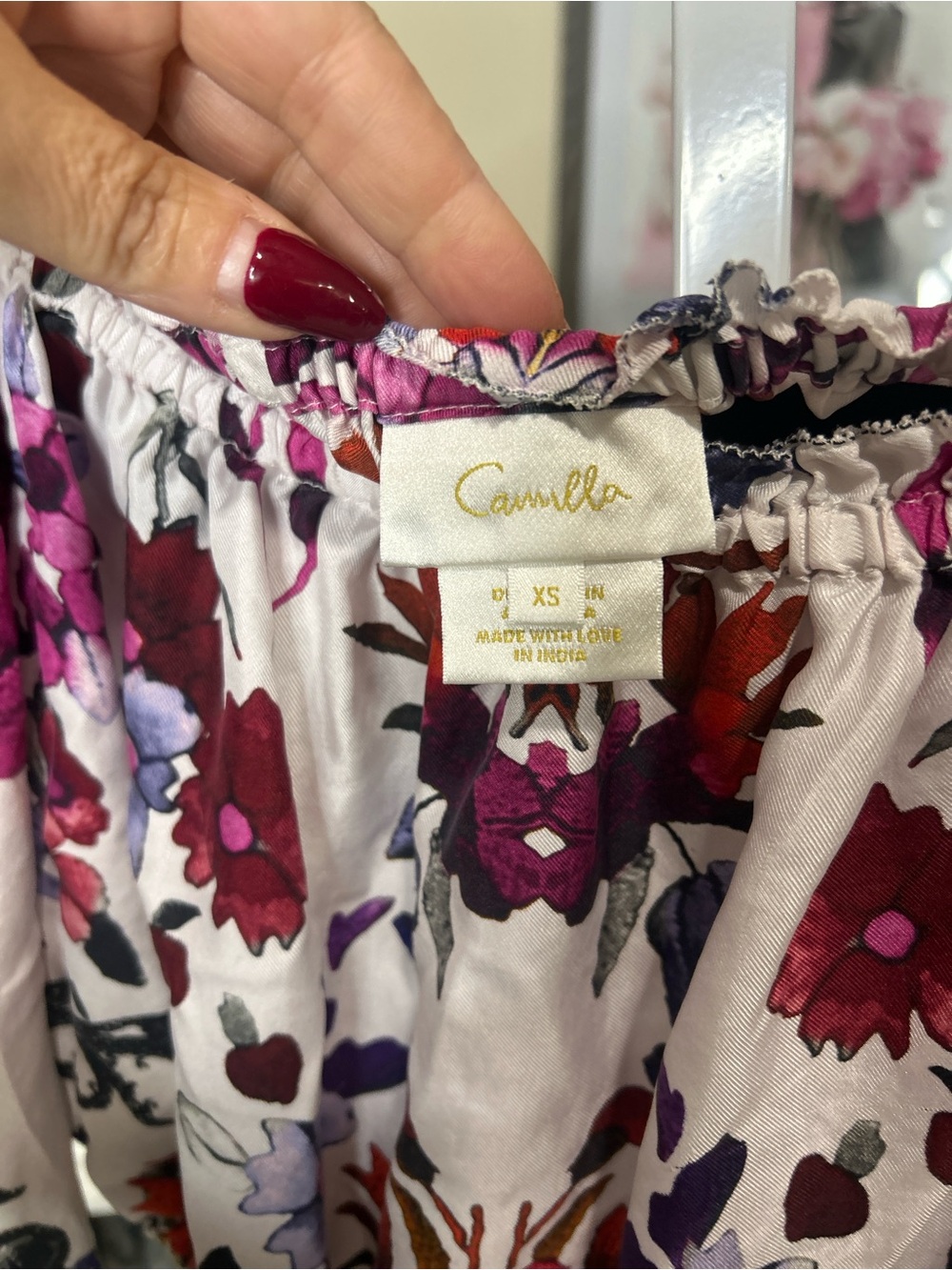 CAMILLA Floral Off the Shoulder Silk Blouse - Picture 2 of 9